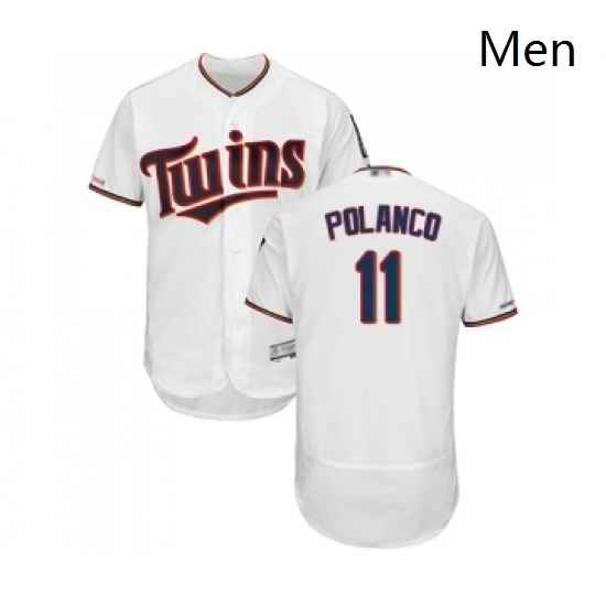 Mens Minnesota Twins 11 Jorge Polanco White Home Flex Base Authentic Collection Baseball Jersey